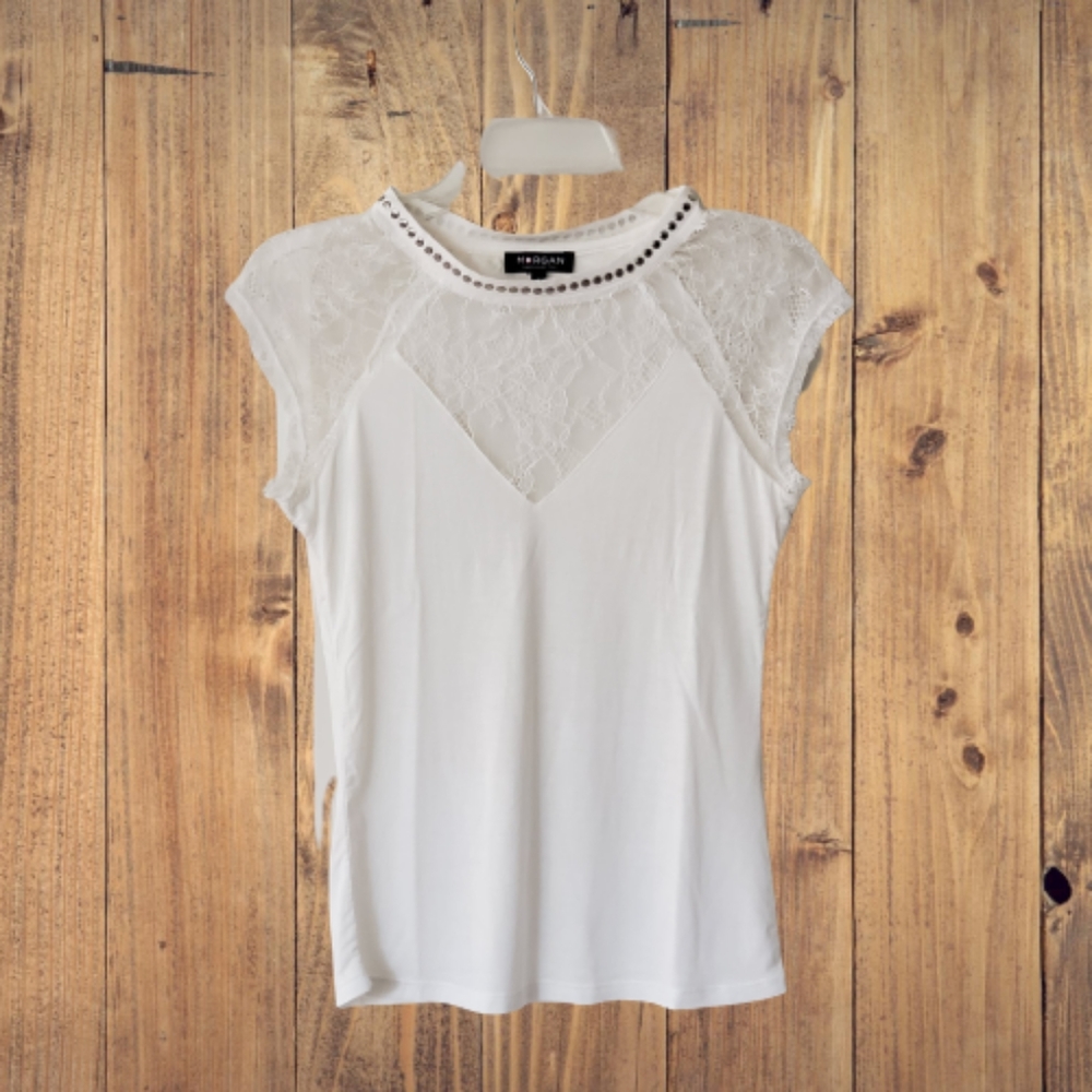 NWOT lace  studded Ivory top size S